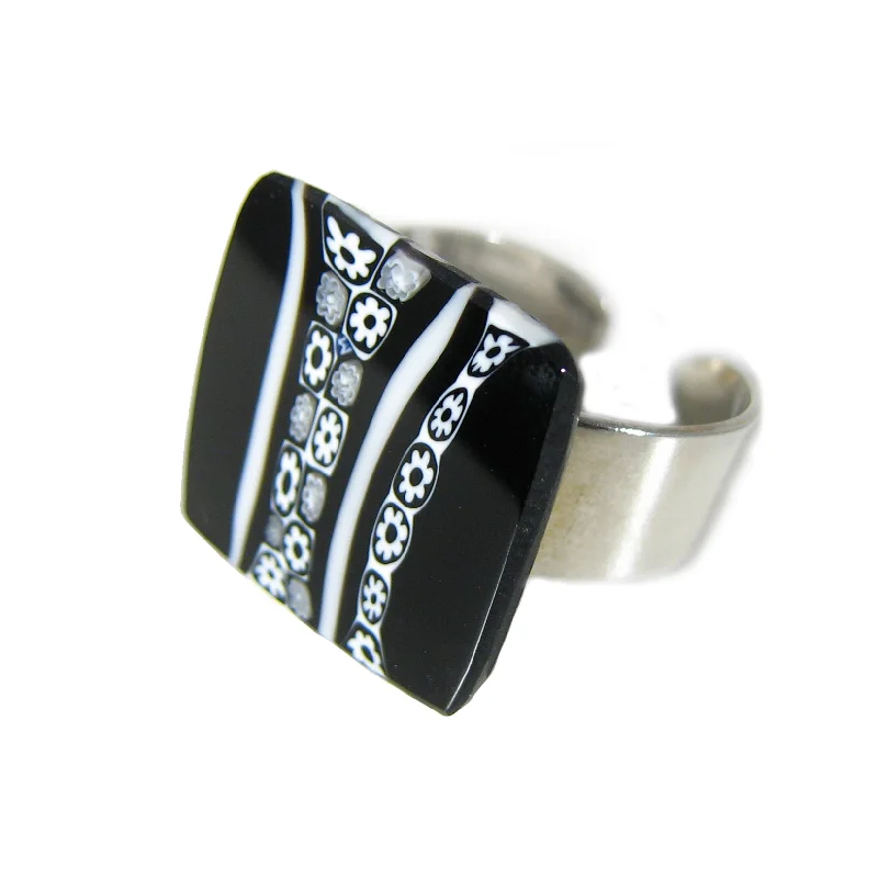 Murano glass square Ring "Inglesina" set in 925 sterling silver