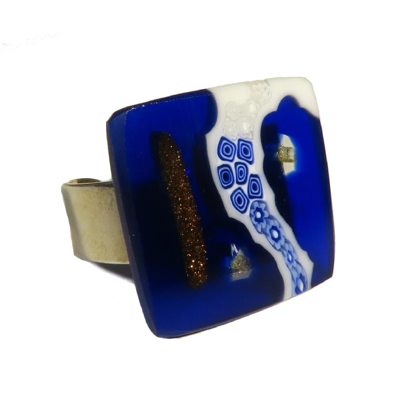 Murano glass square Ring “Klimt” set in 925 sterling silver