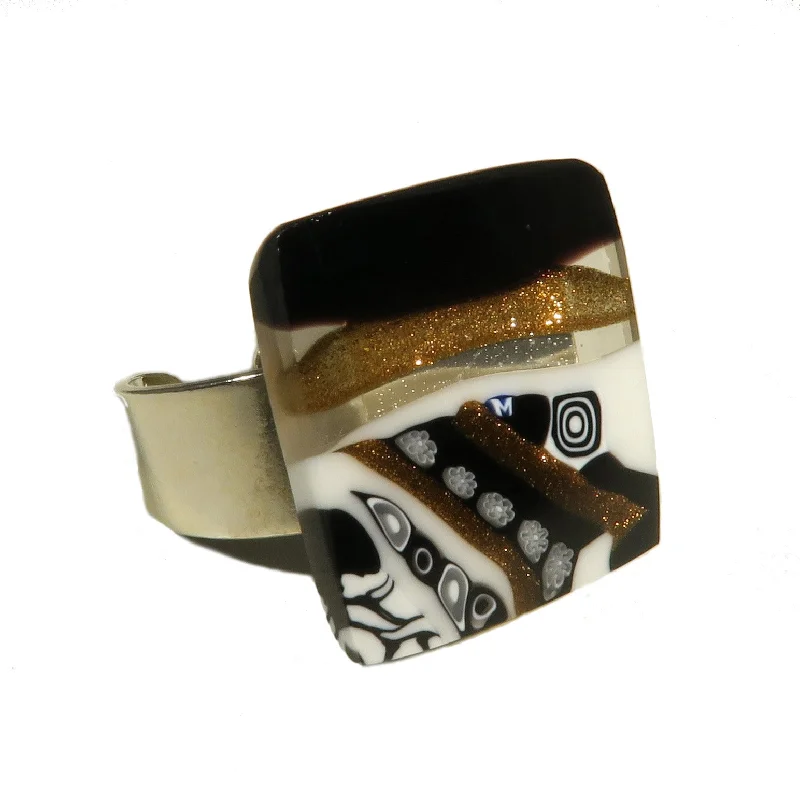 Murano glass square Ring “Maya Moderna” set in 925 sterling silver