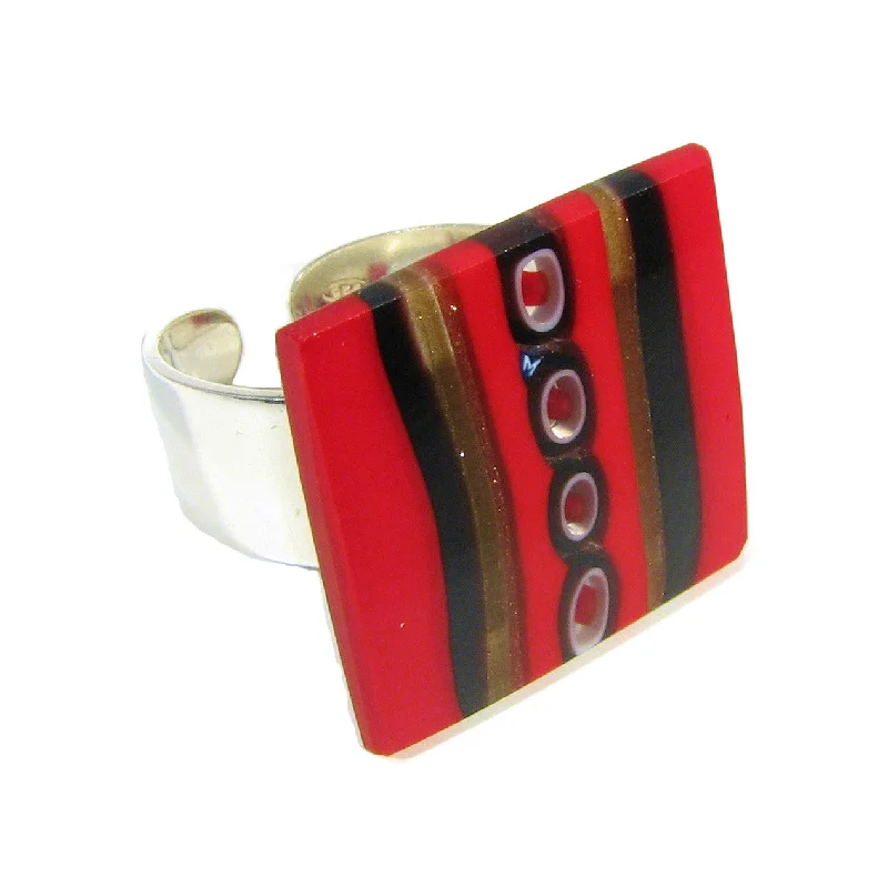 Murano glass square Ring "Medi" set in 925 sterling silver