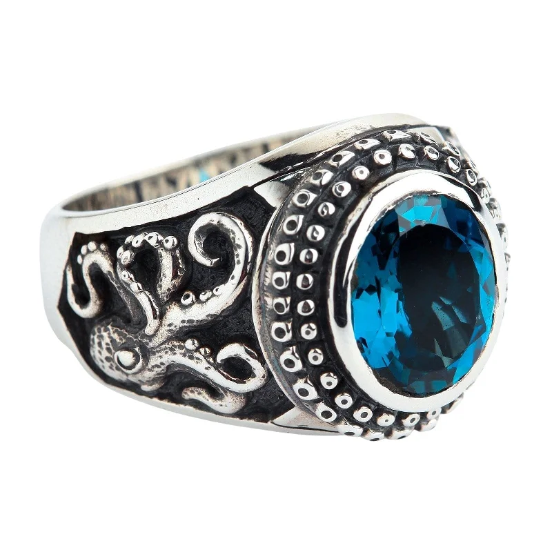 Octopus London Blue Topaz Sterling Silver Men's Ring