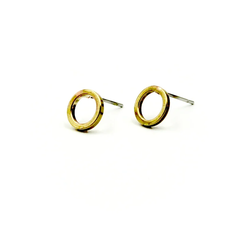 Push Back Drop Earrings for Convenience -Open Circle Earrings - Brass - iid