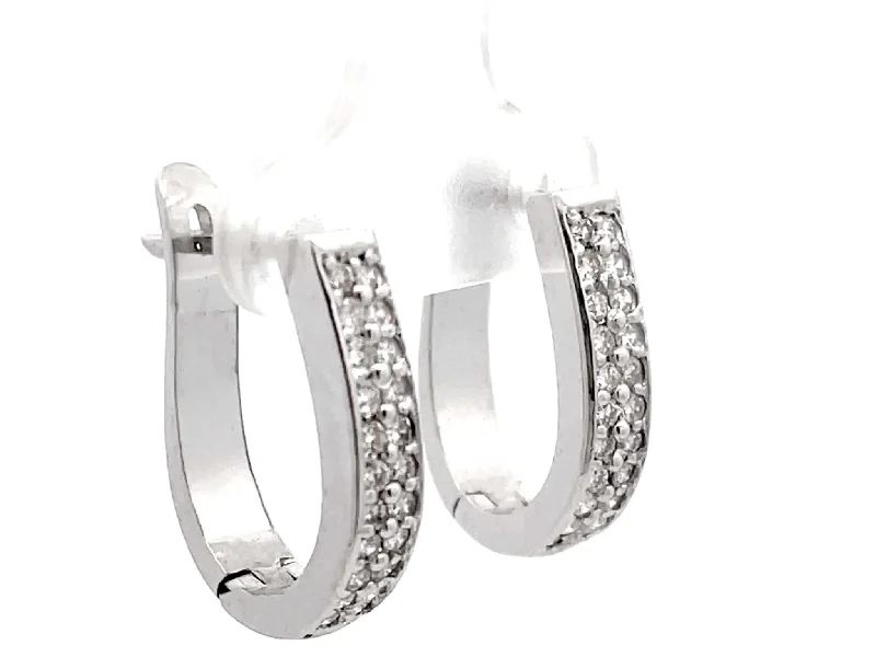 Drop Earrings for Everyday Glamour -Oval Hoop Diamond Earrings Solid 14K White Gold