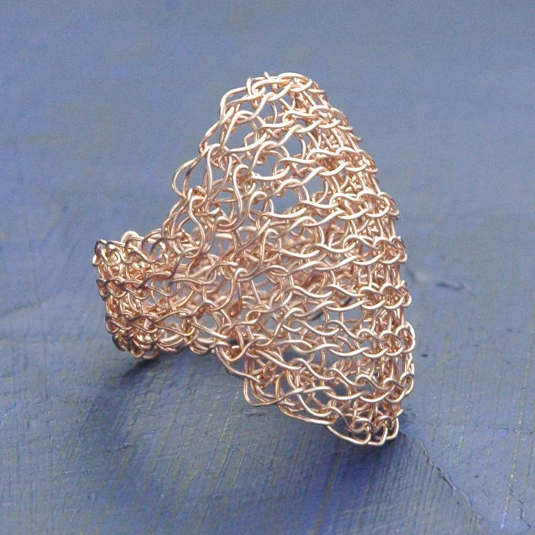 Oval Rose Gold Ring , Glamorous Wire Crochet Jewelry, Romantic Rose Gold , Gold Filled Ring