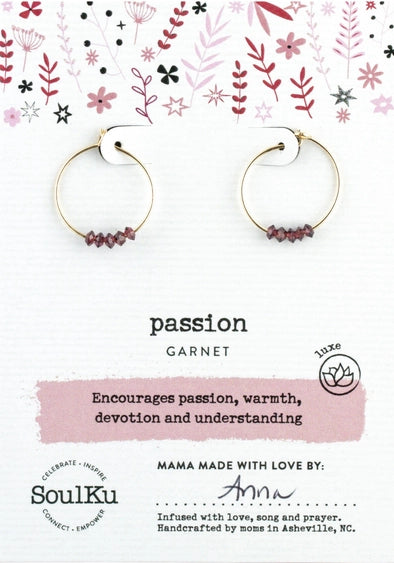 Clip On Drop Earrings for Non Pierced -Passion Garnet Gold-Hoop earrings