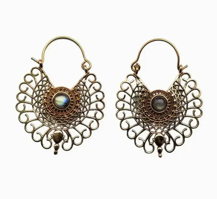 African Drop Earrings with Culture -Peacock Labradorite Earrings