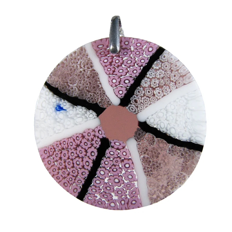 Pink Murano Glass Round Pendant "Ruota" set in 925 Sterling Silver