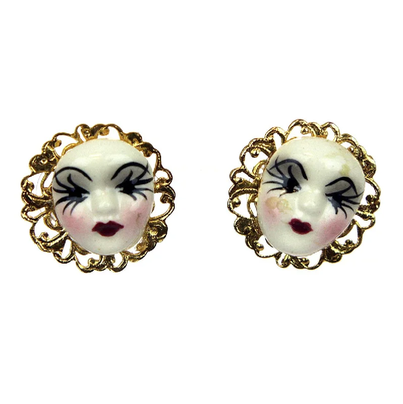 Heart Shaped Drop Earrings for Love -Pierrot Face Earrings