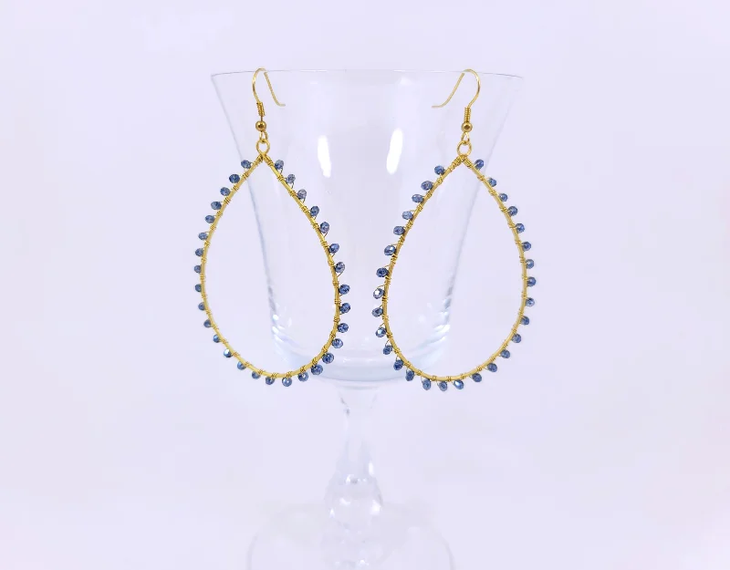 Gemstone and Diamond Drop Earrings for Opulence -Navy Crystal Earrings