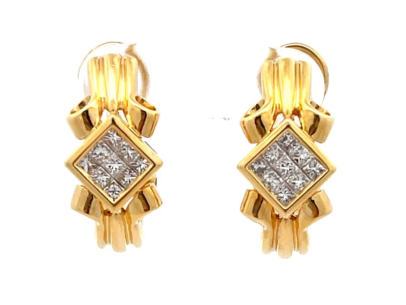 Waterproof Drop Earrings for Outdoor -Princess Cut Diamond Huggie Earrings in 18k Yellow Gold