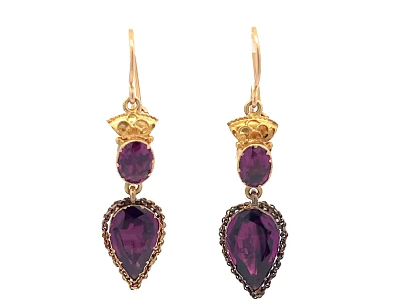 Tarnish Resistant Drop Earrings for Longevity -Purple Amethyst Dangly Earrings 10k Yellow Gold