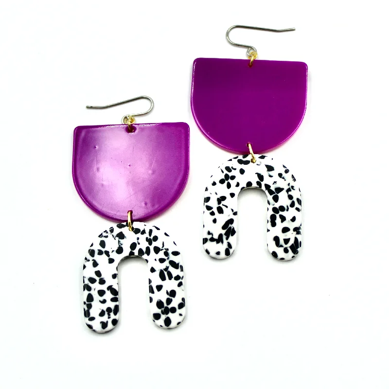 Heavy Duty Drop Earrings for Durability -Purple & Spotted Arch Earrings