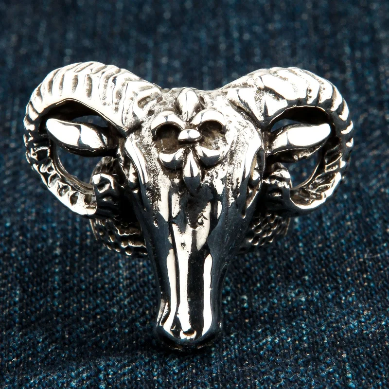 Ram Head Sterling Silver Men's Ring