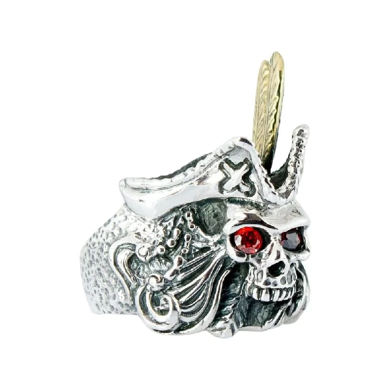 Red Eye Pirate Sterling Silver Skull Ring