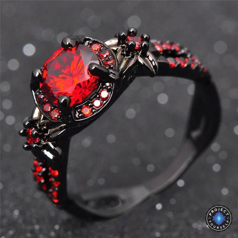 Red Garnet Black Gold Filled Ring