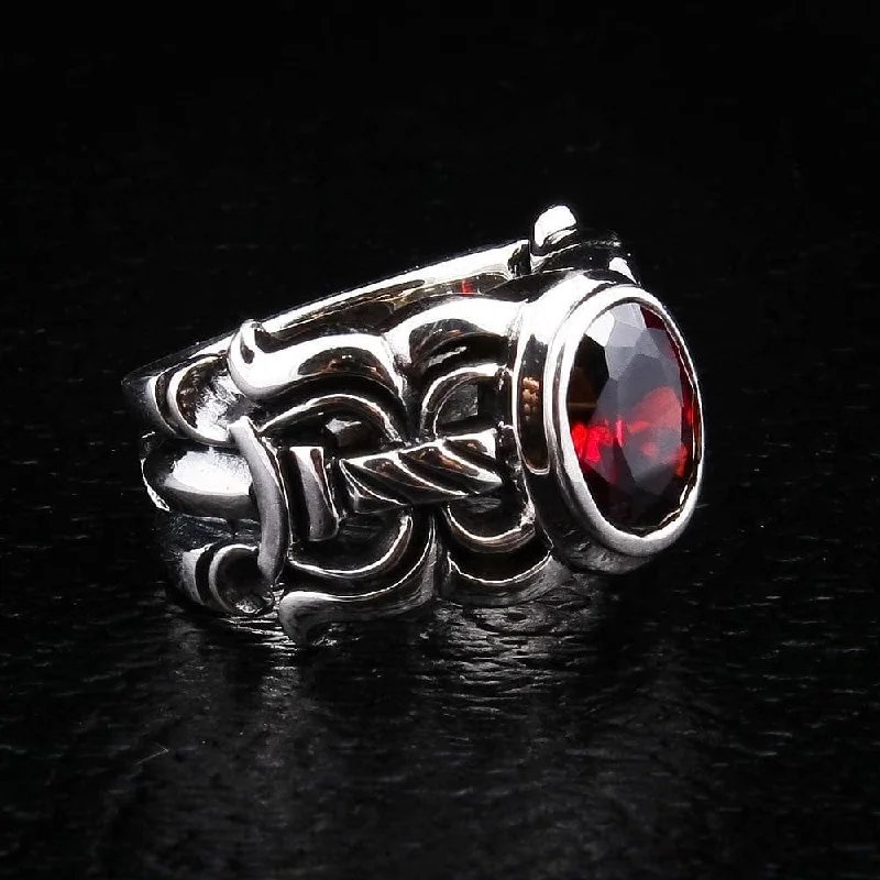 Red Garnet Sterling Silver Medieval Sword Ring