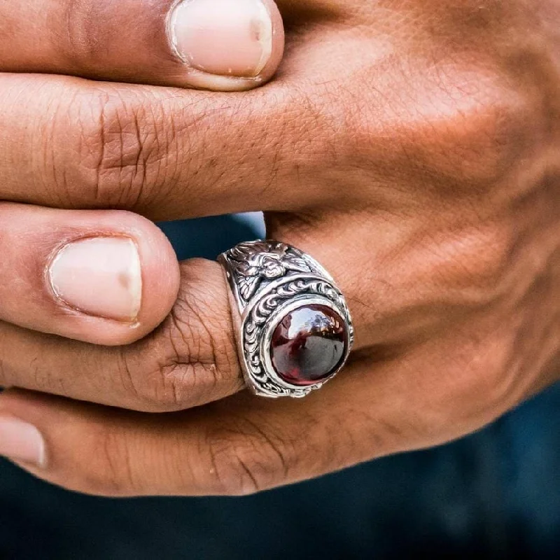 Red Stone Cupid Love Sterling Silver Ring