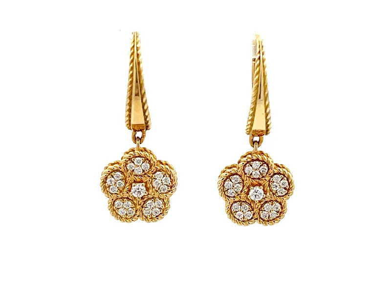 Triangular Drop Earrings for Edge -Roberto Coin Diamond Daisy Drop Earrings in 18k Yellow Gold