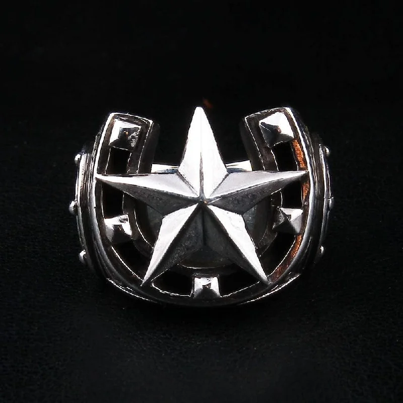 Rockstar Medieval Horseshoe Sterling Silver Star Ring