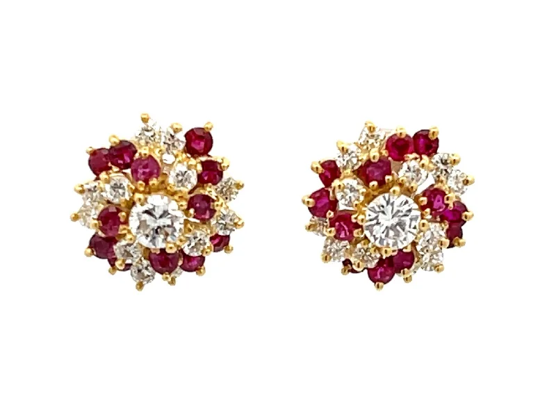 Crystal and Pearl Drop Earrings for Glamour -Ruby and Diamond Flower Earrings in 14k Yellow Gold