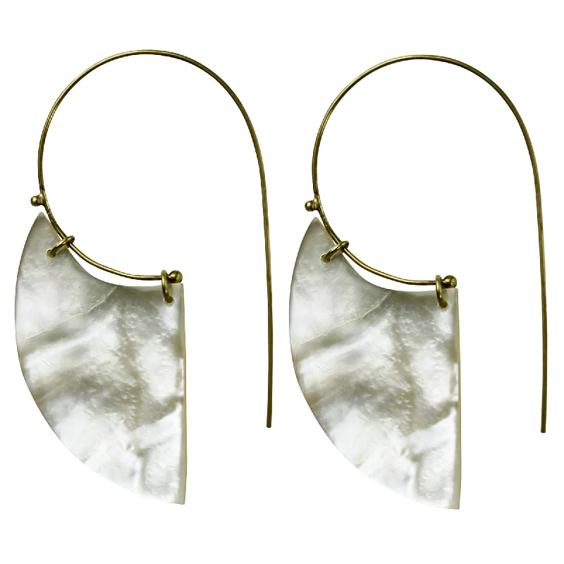 Drop Earrings with Floral Motifs -Selma Earrings, Crescent, Mother of Pearl