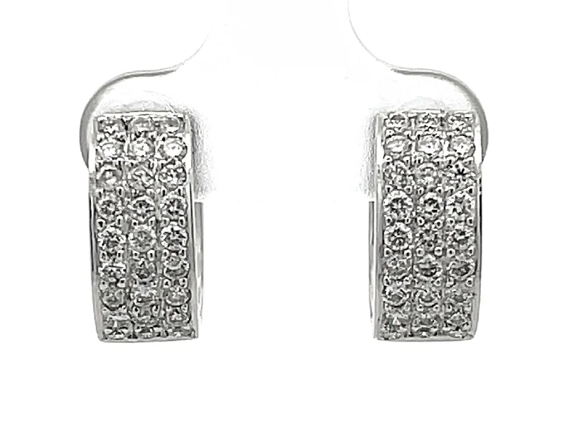 Drop Earrings for Festival Style -Small Oval Hoop Diamond Earrings in 18k White Gold