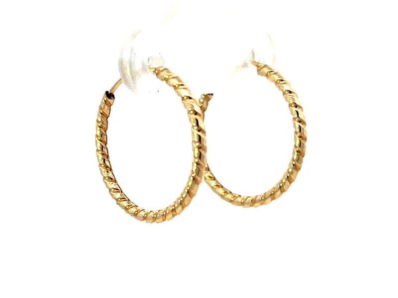 Drop Earrings for Travel Look -Solid 14K Yellow Gold Swirl Hoop Earrings