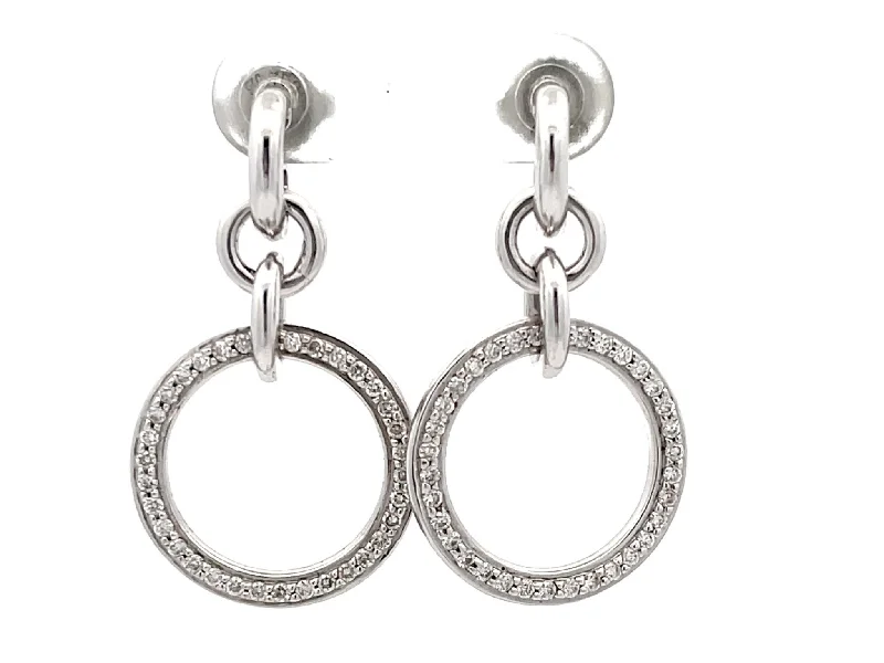 Drop Earrings for Wellness Routine -Solid Gold Diamond Dangly Hoop Earrings 18K