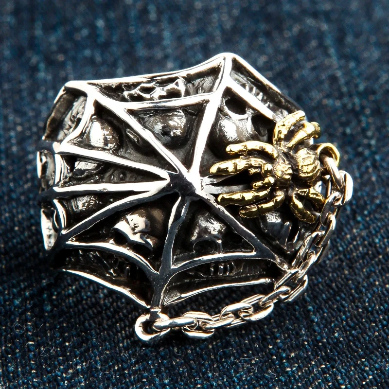 Spider Skeleton Skull Sterling Silver Gothic Ring