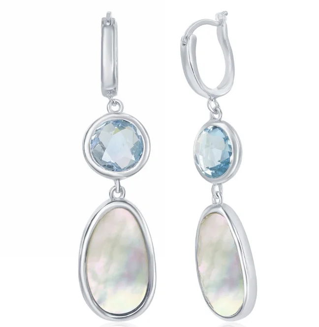 Drop Earrings for Birthday Celebration -SS Blue Topaz and Mother Of Pearl Dangle Earrings