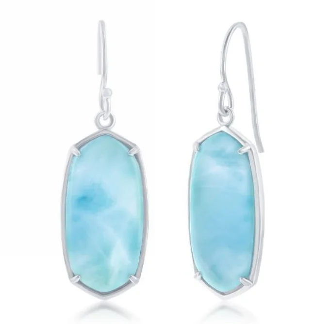 Drop Earrings for Formal Attire -SS Elongated Hexagon Larimar Earrings on Fish Hooks