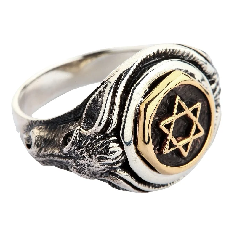 Star of David Goat Head Sterling Silver Men's Ring