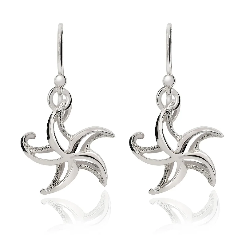 Drop Earrings with Keyhole Designs -Starfish Drop Earrings Sterling Silver- Small Sea Star Earrings, Small Starfish Dangle Earring Charms, Sea Star Jewelry Sterling Silver