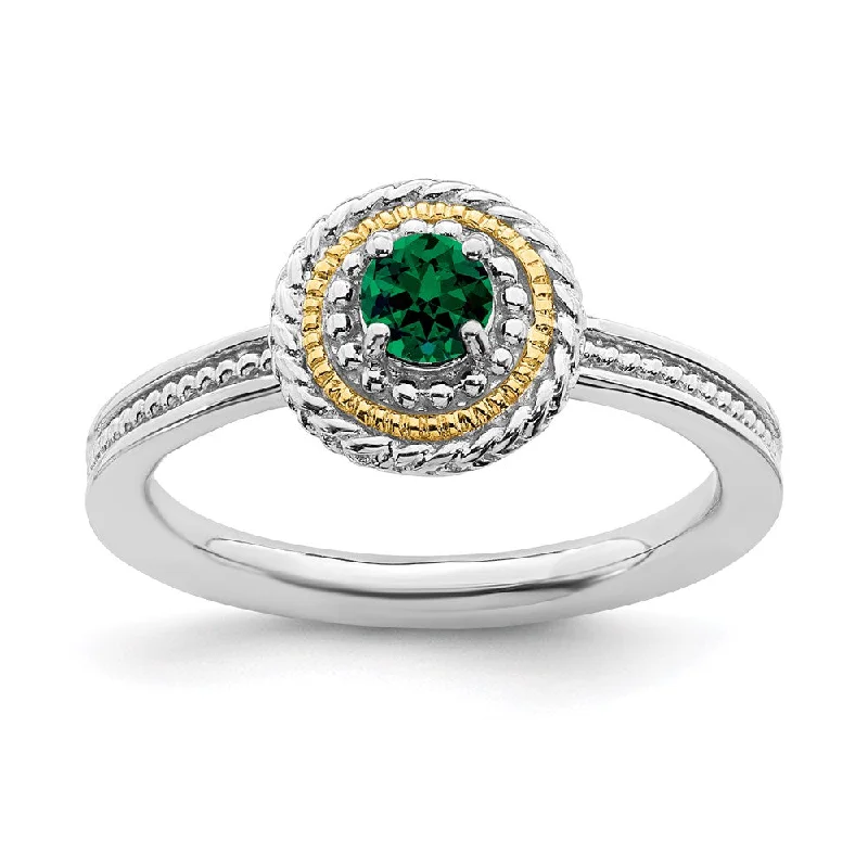 Sterling Silver & 14k Stackable Expressions Created Emerald Ring | QSK918