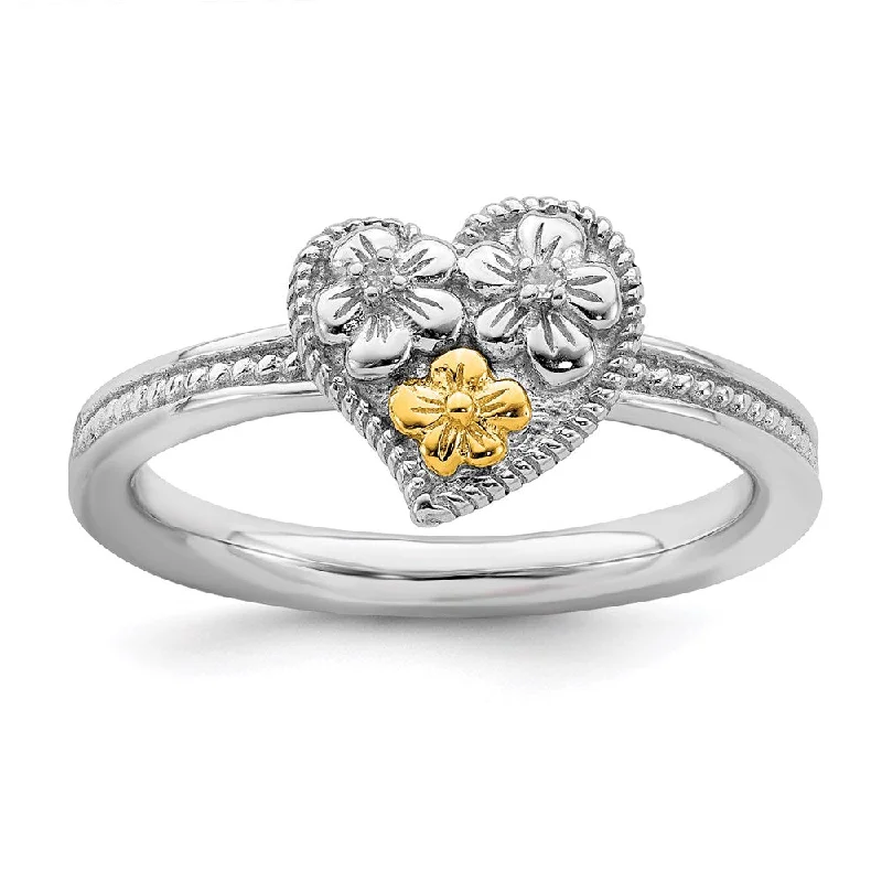 Sterling Silver & 14k Stackable Expressions Diamond Heart Ring | QSK911