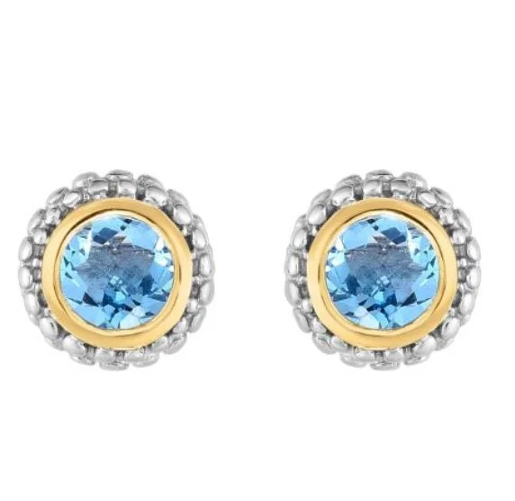 Crystal Drop Earrings for Sparkle -Sterling Silver 18K White and Yellow Round Blue Topaz Post Earrings