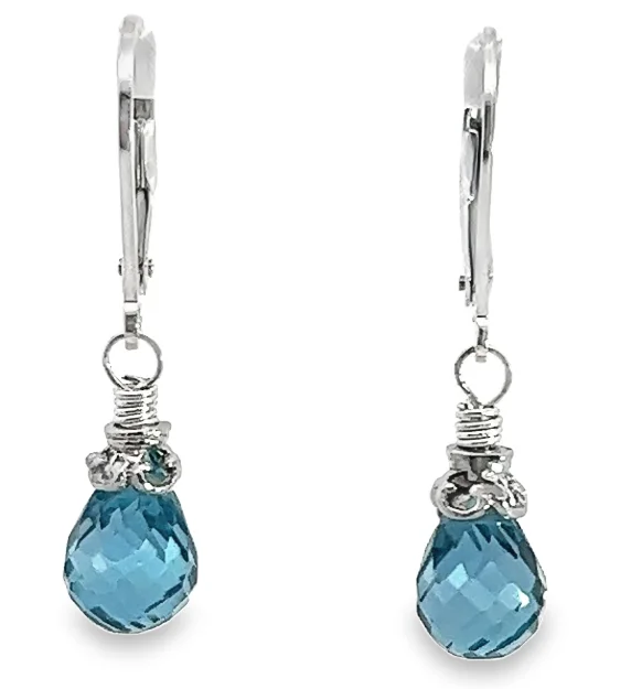 Crystal and Pearl Drop Earrings for Glamour -Sterling Silver Brio London Blue Topaz Earrings