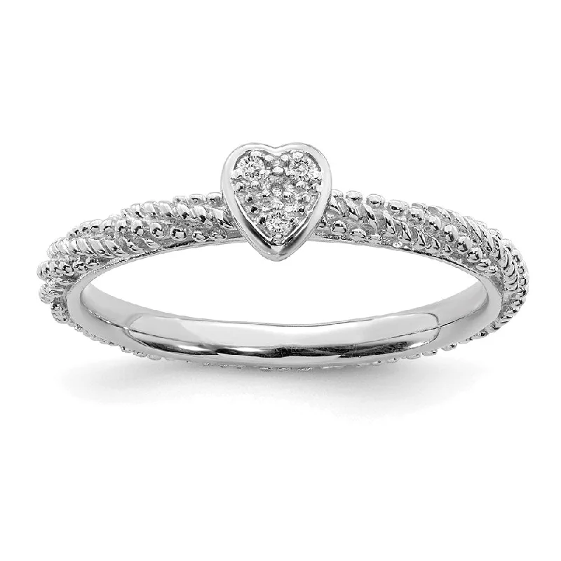 Sterling Silver Diamond Stackable Expressions Textured Heart Ring | QSK1823