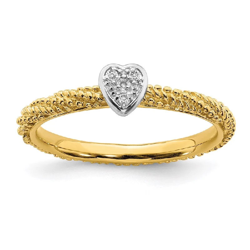 Sterling Silver Diamond Stackable Expressions Yellow Gold Plated Heart Ring | QSK1829