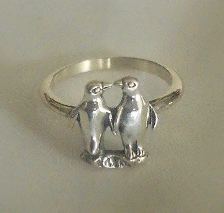 Penguin Couple Ring Sterling Silver by Kabana (Sizes 5 - 9)