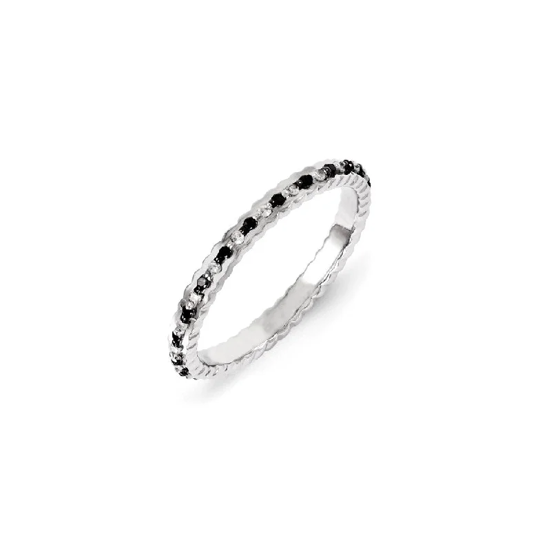 Sterling Silver Rhodium Plated Black & White Diamond Stackable Ring | QSK1076