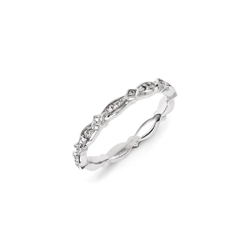 Sterling Silver Rhodium Plated Diamond Stackable Ring | QSK1070