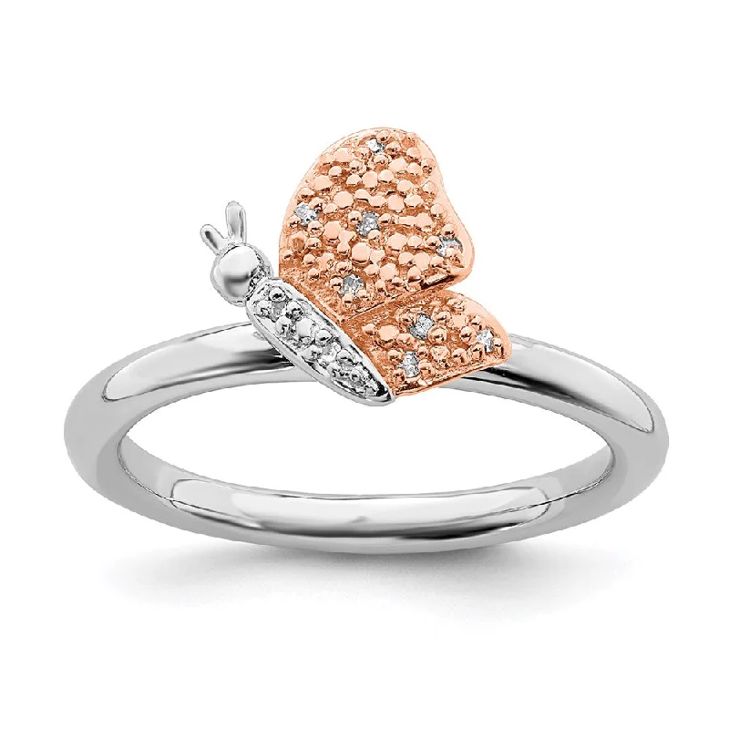 Sterling Silver/Rose Gold-plated Stackable Expressions Diam. Butterfly Ring | QSK1865