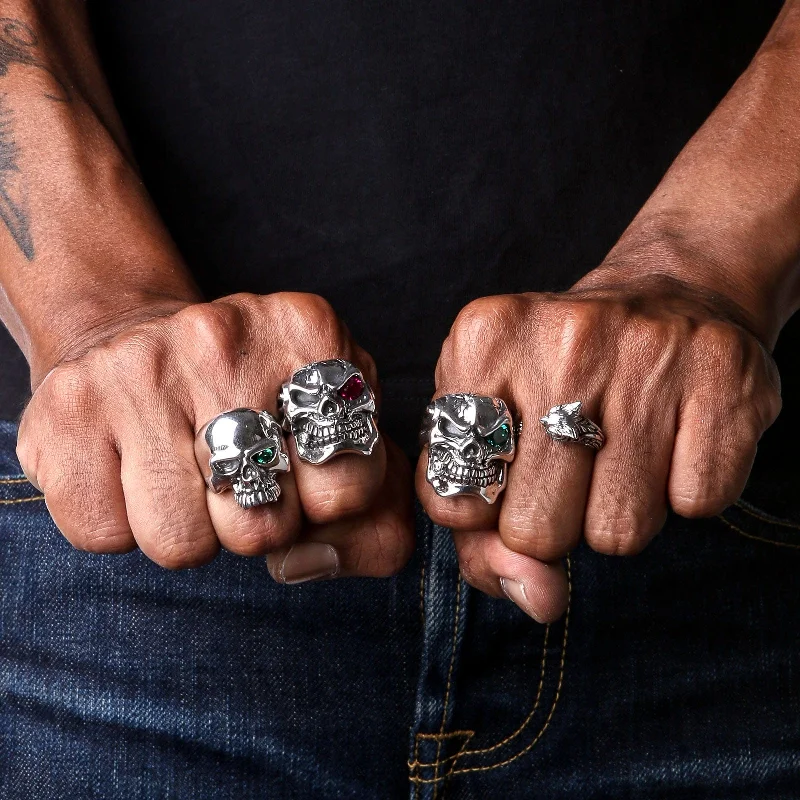 Sterling Silver Ruby Red Eye Mafia Skull Ring