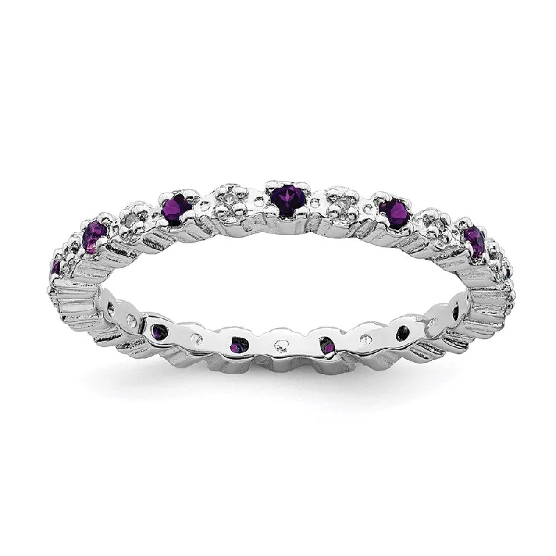 Sterling Silver Stackable Expressions Amethyst & Diamond Ring | QSK533