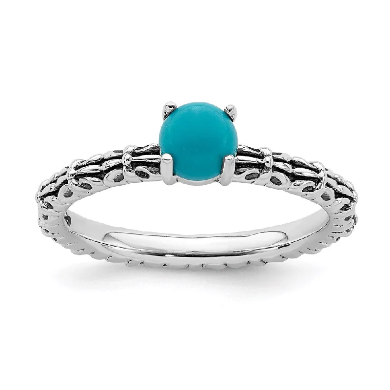 Sterling Silver Stackable Expressions Antiqued Turquoise Ring | QSK625