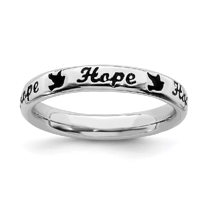 Sterling Silver Stackable Expressions Black Enamel Hope Ring | QSK1540