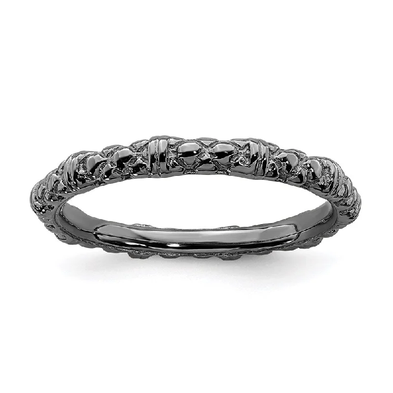 Sterling Silver Stackable Expressions Black-plated Cable Ring | QSK209