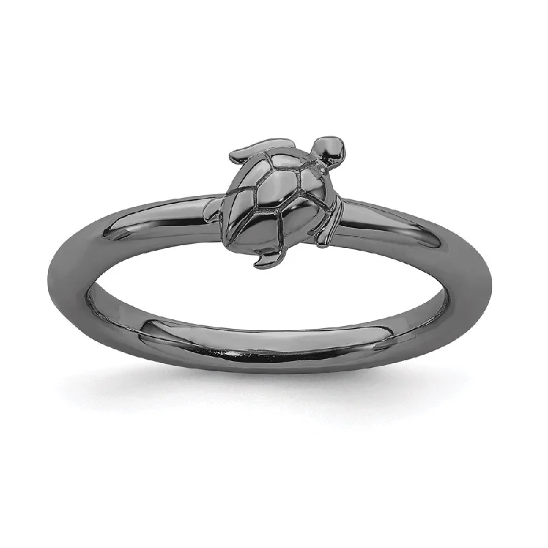 Sterling Silver Stackable Expressions Black-plated Turtle Ring | QSK1955