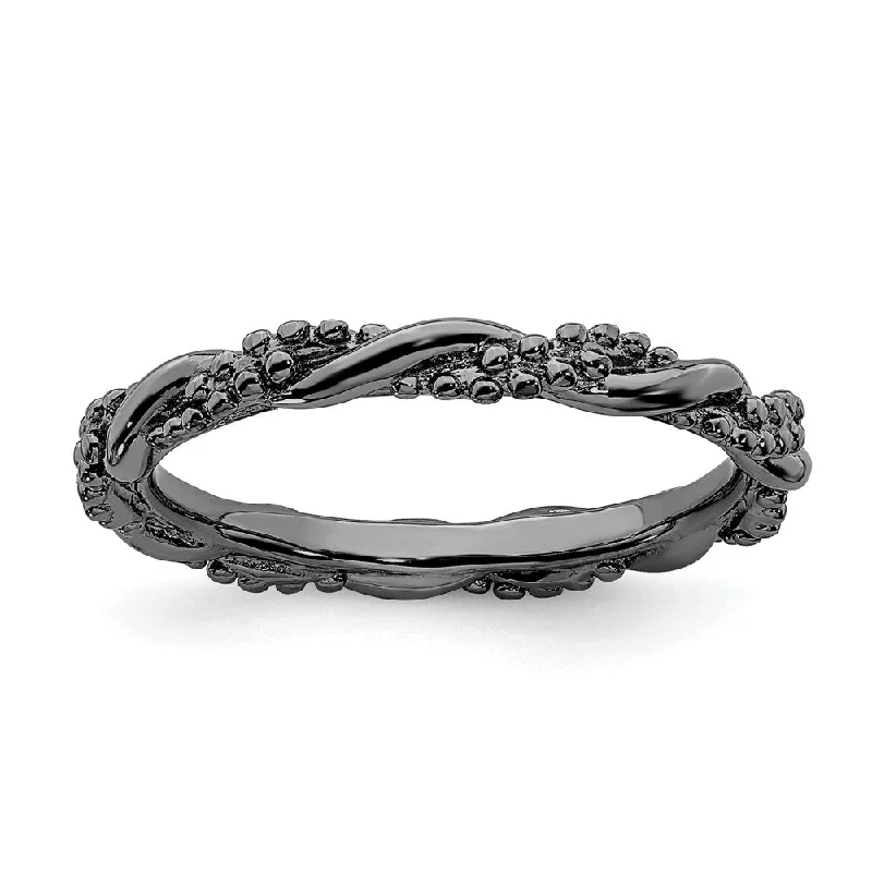 Sterling Silver Stackable Expressions Black-plated Twist Ring | QSK2003